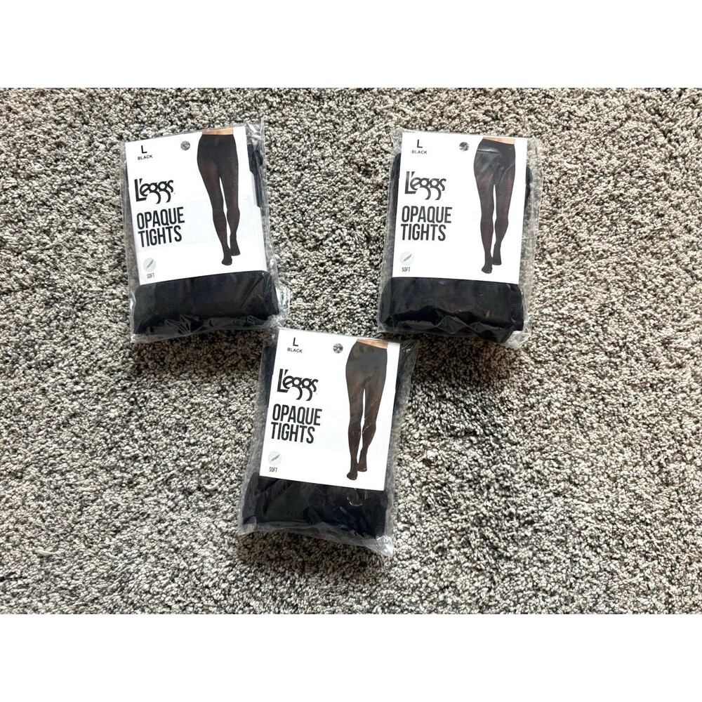 Leggs Opaque Tights LARGE Black 60 Denier Soft Nylon Spandex New - 3 PACKS